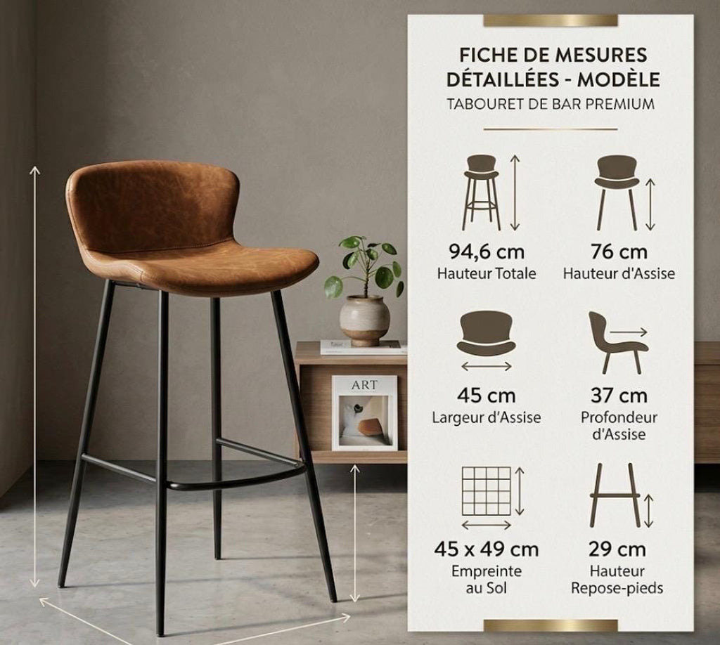 Black Bar Stool | 30" Height | Kitchen Island Counter Seat | Minimalist Style