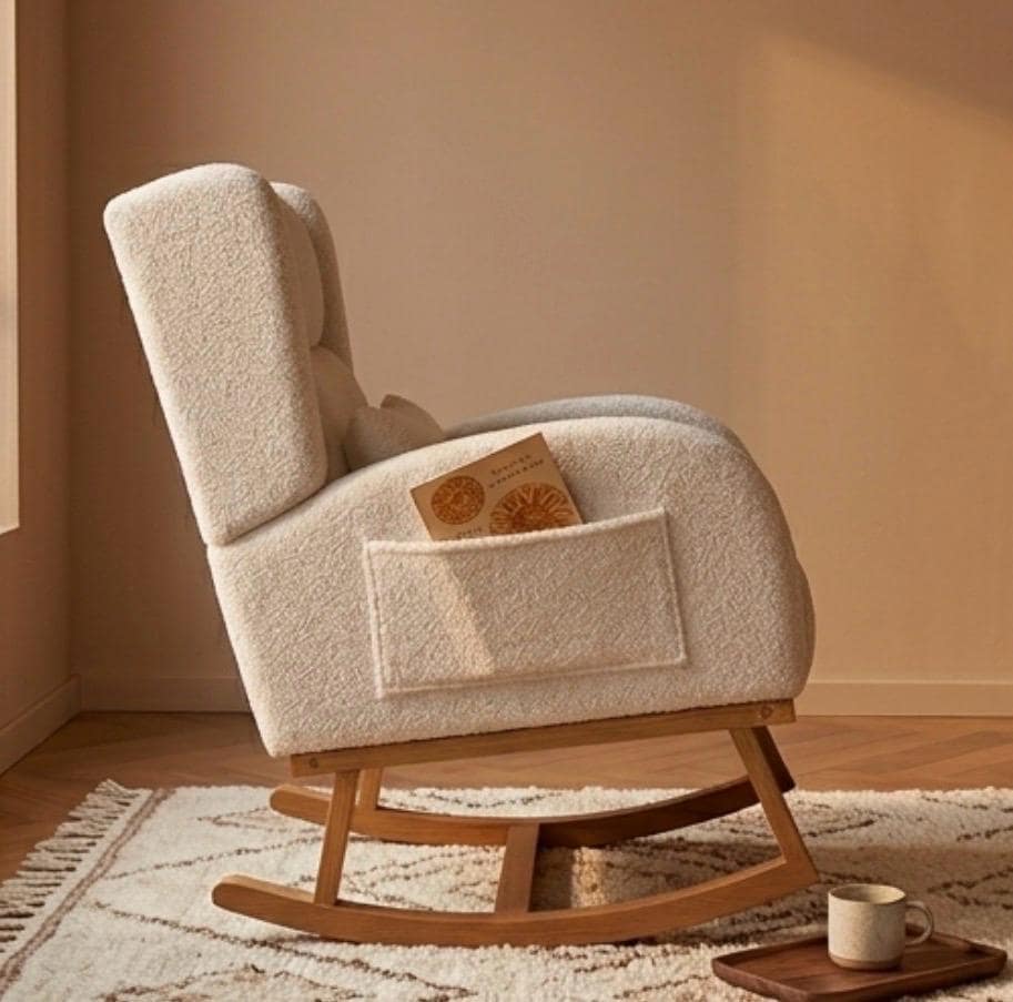 Cream Wingback Rocker Chair | 35" Height | Living Room Chair | Mid Century Style