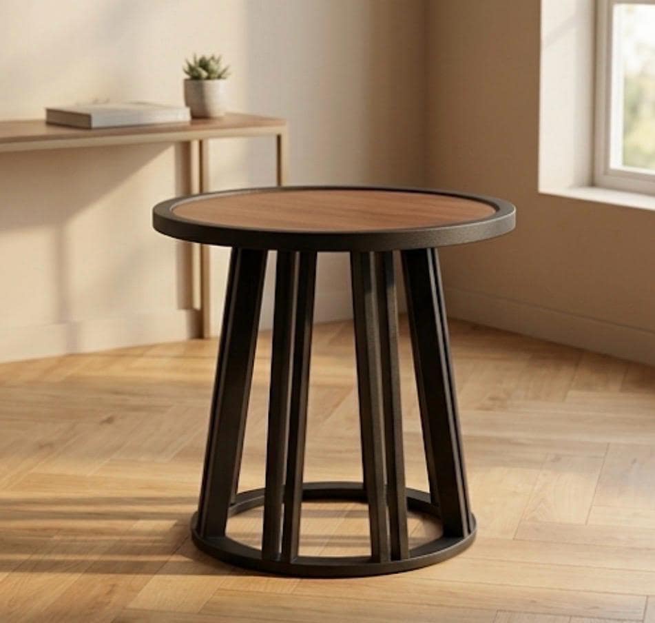 Walnut Round Side Table | 20" Height | Bedroom End Table | Industrial Style