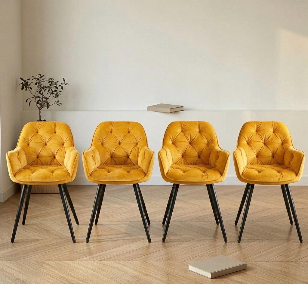 Set of 4 Yellow Dining Chairs | 32.7" Height | Dining Room Seat | Modern Style