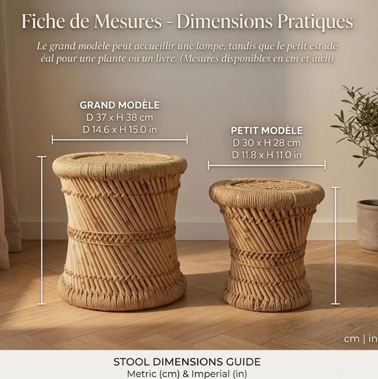 Set of 2 Natural Woven Side Tables | 15" Height | Living Room Accent Table | Boho Style