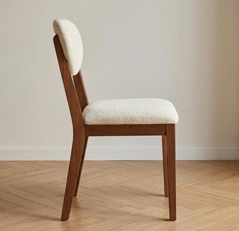 Set of 2 Cream and Walnut Dining Chairs | 34.4" Height | Dining Room Seat | Scandinavian Style