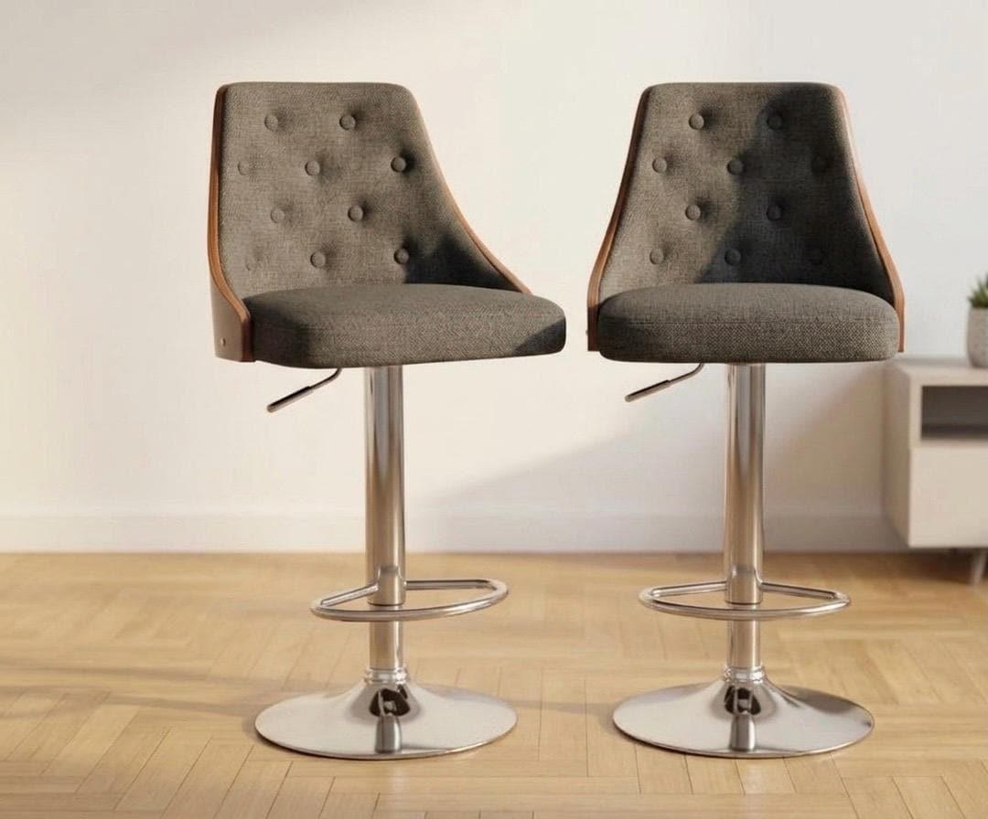 Set of 2 Gray Bar Stools | 24-33" Height | Kitchen Island Counter Seat | Modern Style