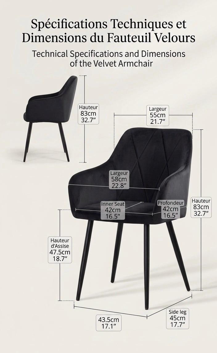 Set of 2 Black Accent Chairs | 32.7" Height | Dining Room Seat | Modern Style