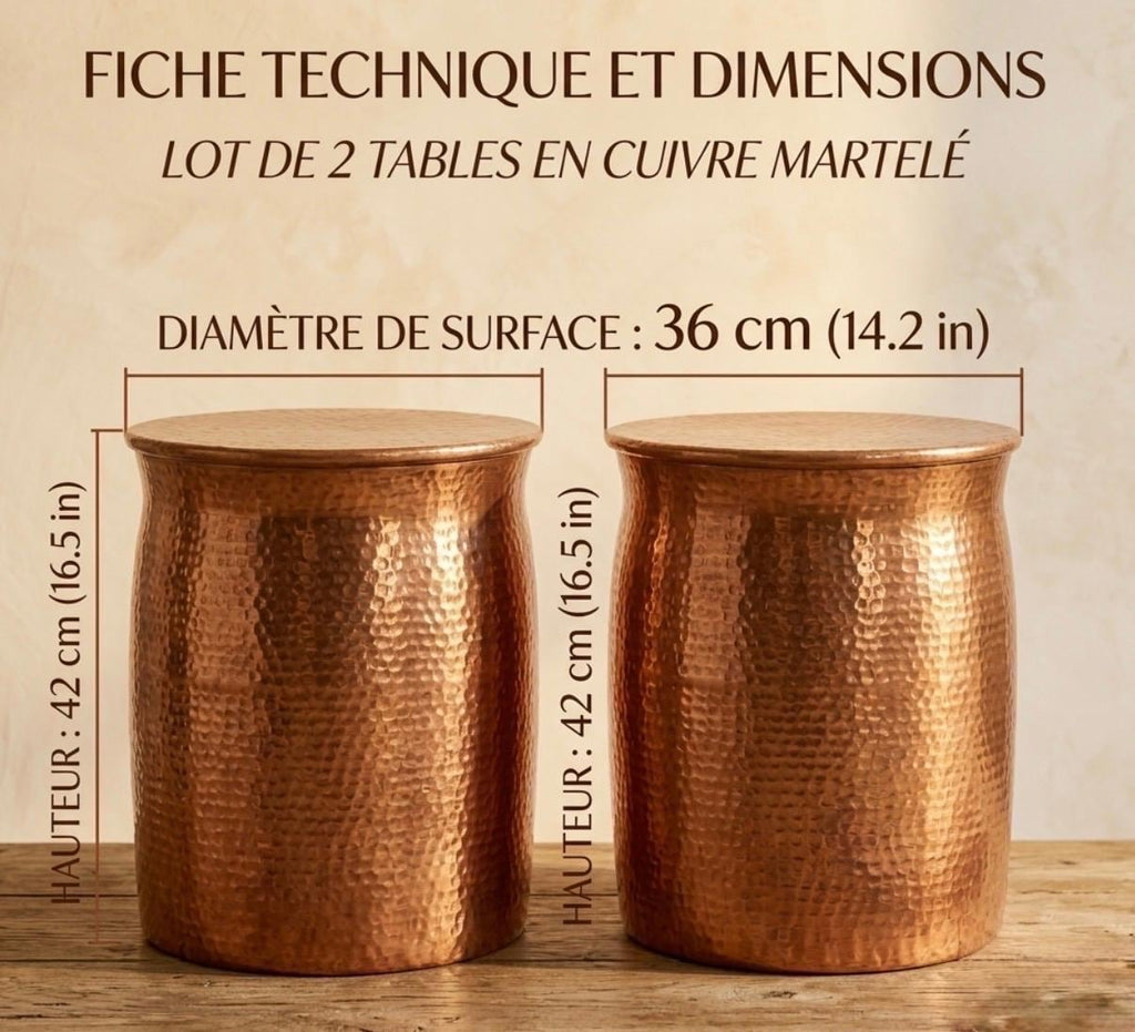 Set of 2 Black Hammered Drum Side Tables | 16.5" Height | Sofa Side Table | Modern Style