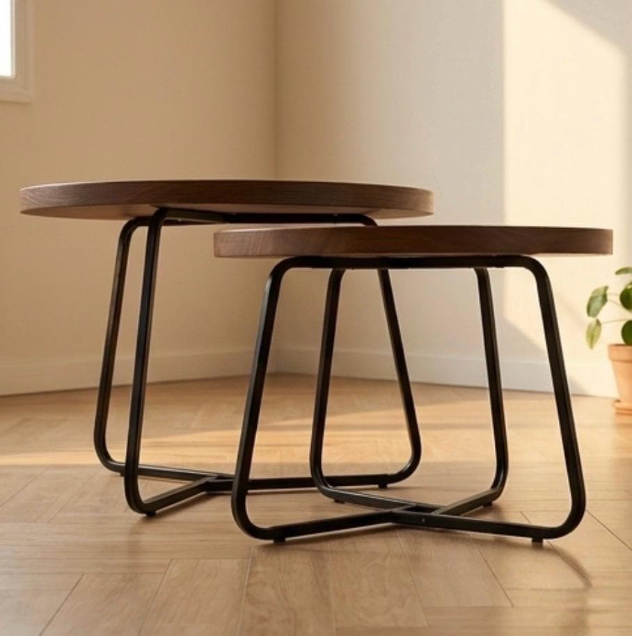 Set of 2 Walnut Side Tables | 13.8" Height | Sofa Side Table | Minimalist Style