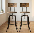 Set of 2 Rustic Brown Swivel Bar Stools | 29.5" Height | Home Bar Chair | Industrial Style