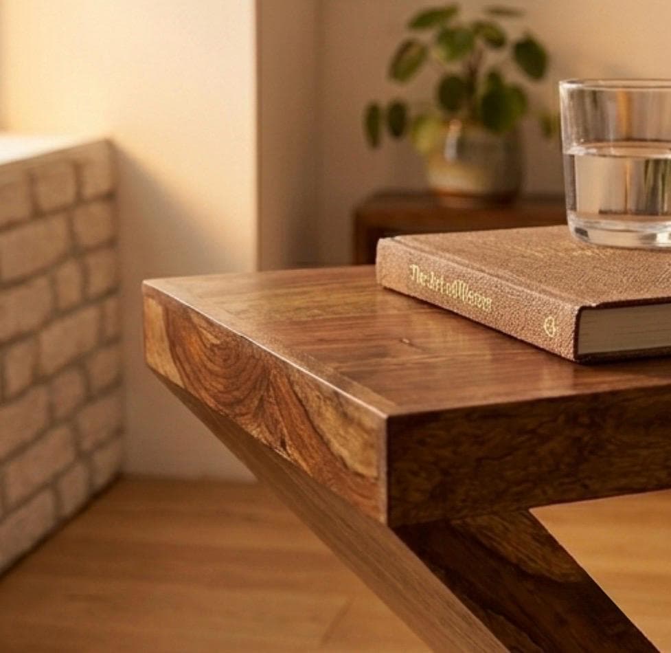 Walnut Sculptural Side Table | 23.2" Height | Living Room Accent Table | Minimalist Style