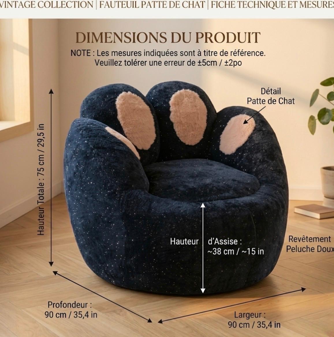 Navy Blue and Pink Cat Paw Armchair | 29.5" Height | Kids Bedroom Seat | Contemporary Style