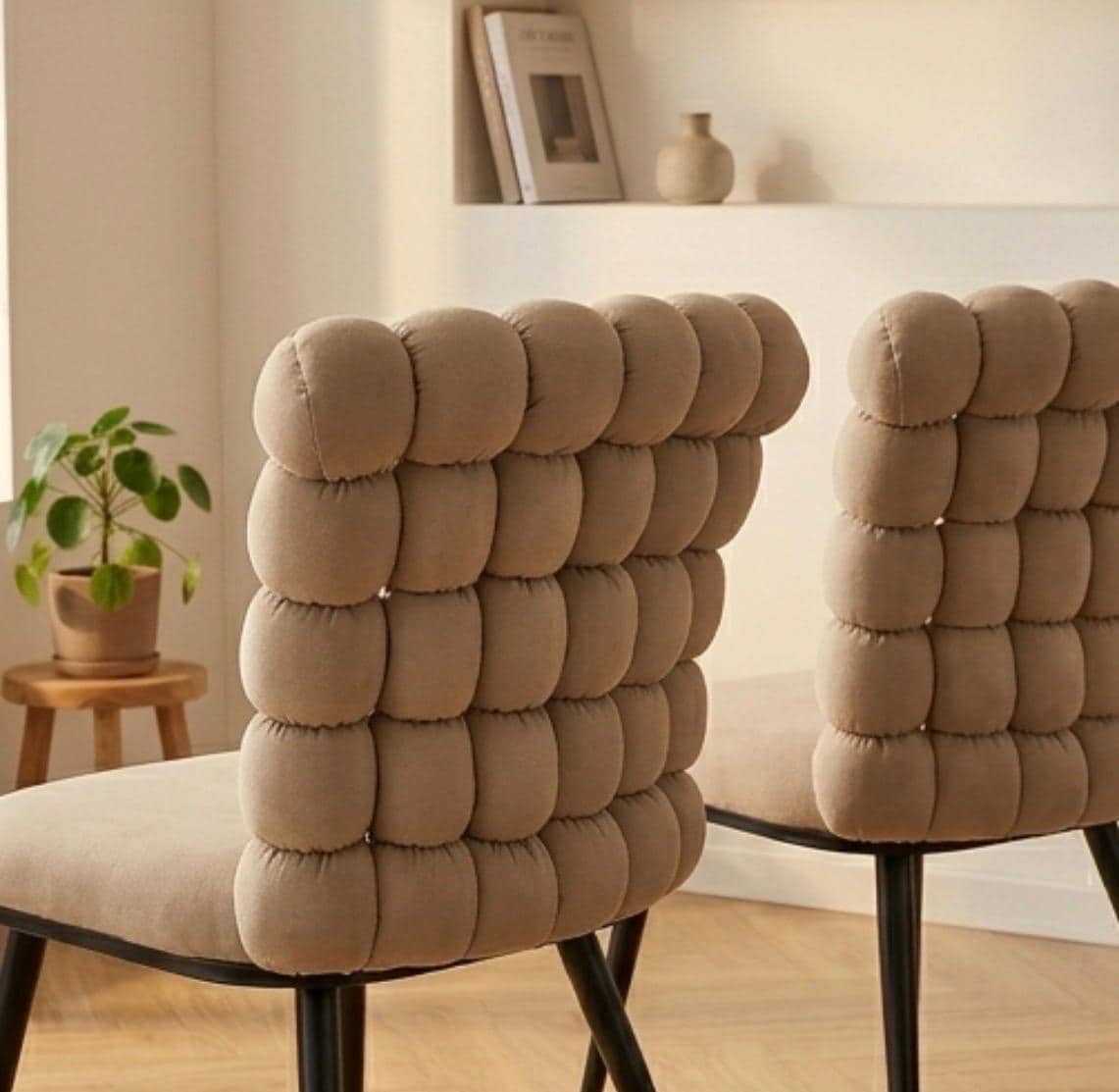 Set of 2 Beige Bubble Chairs | 35" Height | Kitchen Island Counter Seat | Modern Style