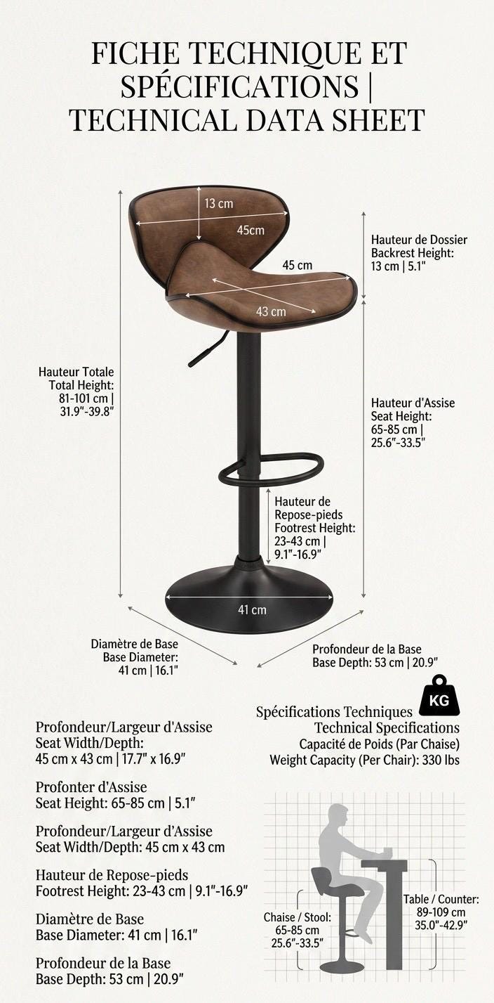 Rustic Brown Bar Stool | 33.5" Height | Home Bar Chair | Industrial Style