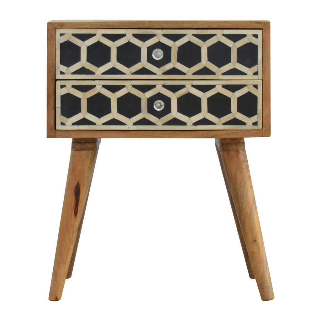 Table de chevet Bone marqueté 2 Tiroirss