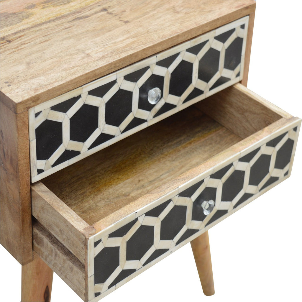 Table de chevet Bone marqueté 2 Tiroirss
