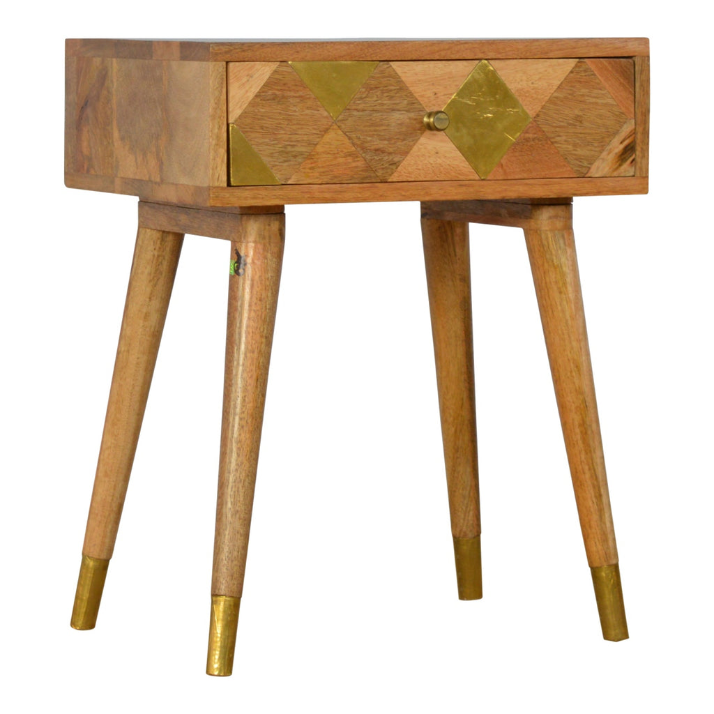 Table de Chevet 1 Tiroir Laiton Doré