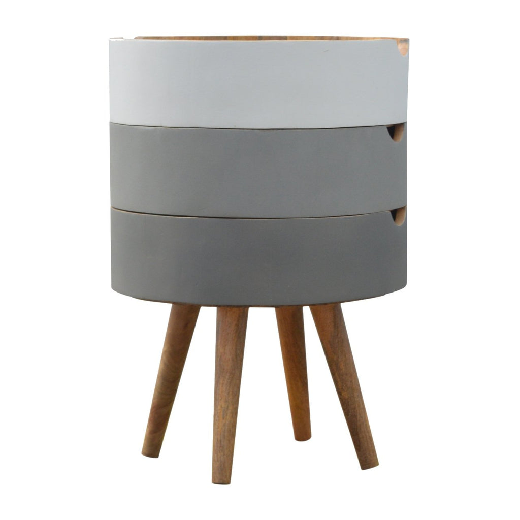 Table de Chevet 3 Tiroirs Cylindriques Gris Peint