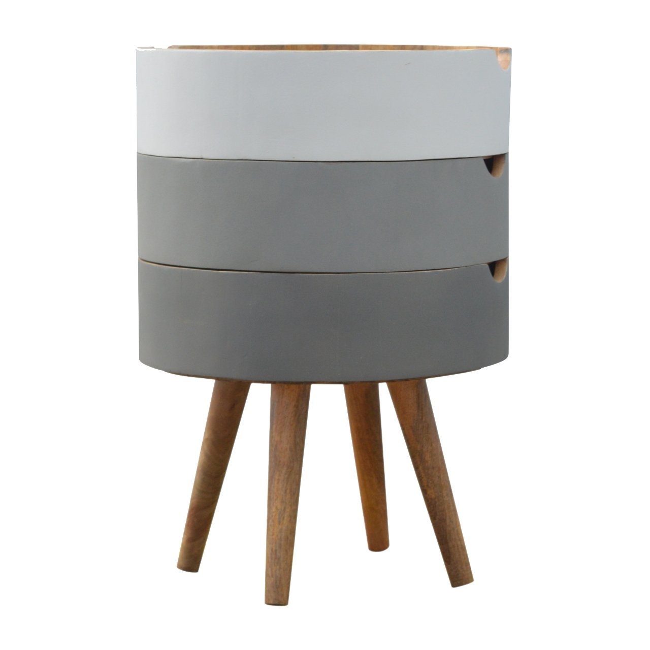 Table de Chevet 3 Tiroirs Cylindriques Gris Peint