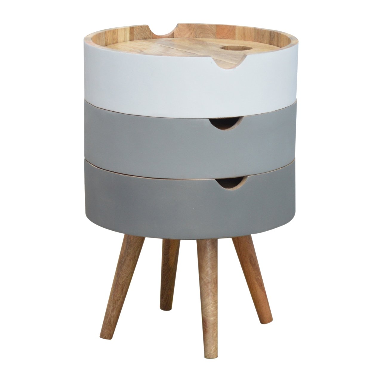 Table de Chevet 3 Tiroirs Cylindriques Gris Peint