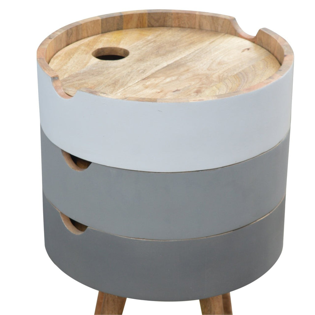 Table de Chevet 3 Tiroirs Cylindriques Gris Peint