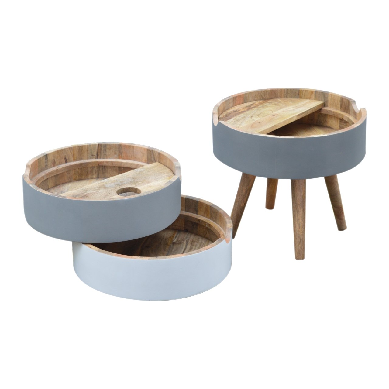 Table de Chevet 3 Tiroirs Cylindriques Gris Peint