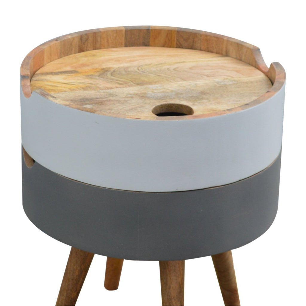 Table de Chevet 3 Tiroirs Cylindriques Gris Peint