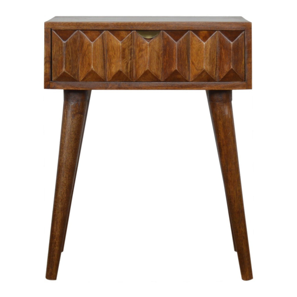 Table de chevet sculpté châtaigne