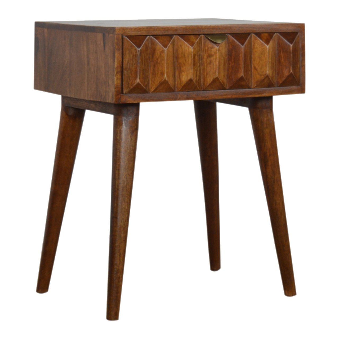 Table de chevet sculpté châtaigne