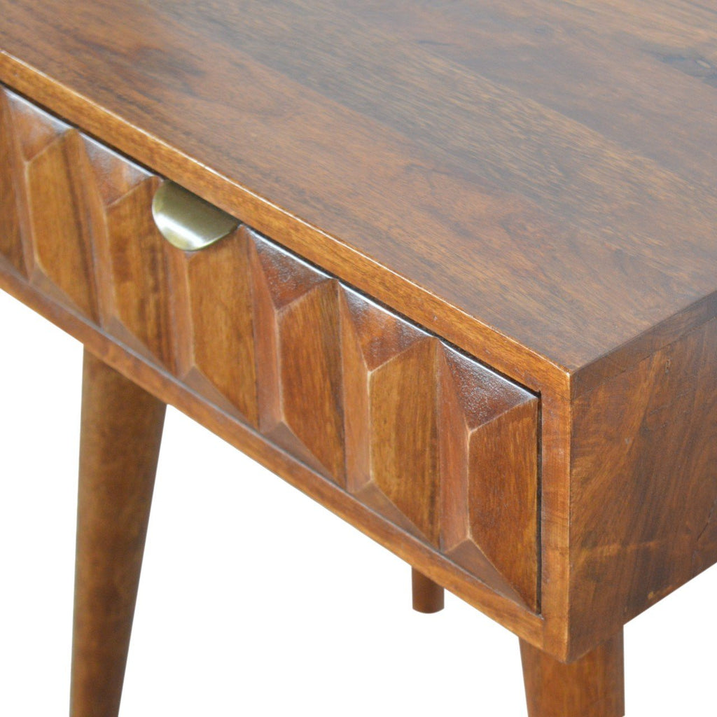 Table de chevet sculpté châtaigne